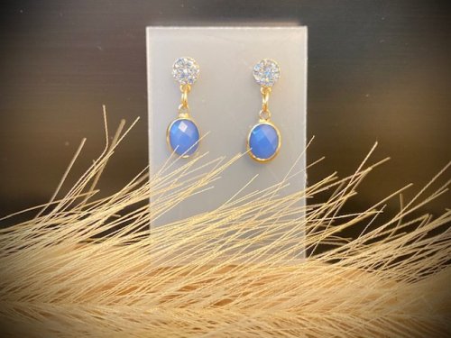 BO oorbellen goud strass blauw &amp; glashanger facet