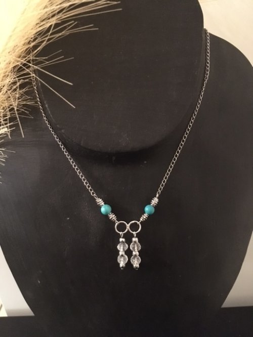 DUO KRISTAL halsketting met Turquoise &amp; Bergkristal