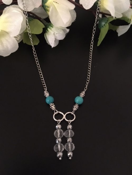 DUO KRISTAL halsketting met Turquoise &amp; Bergkristal