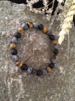 Armband met Onyx &amp; Tijgeroog &amp; Larvikiet (mat)