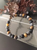 Armband met Onyx &amp; Tijgeroog &amp; Larvikiet (mat)